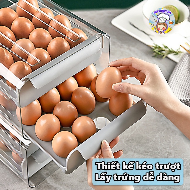 khay để trứng 32 cái, hộp đựng trứng gà 2 tầng nắp trượt tiện lợi