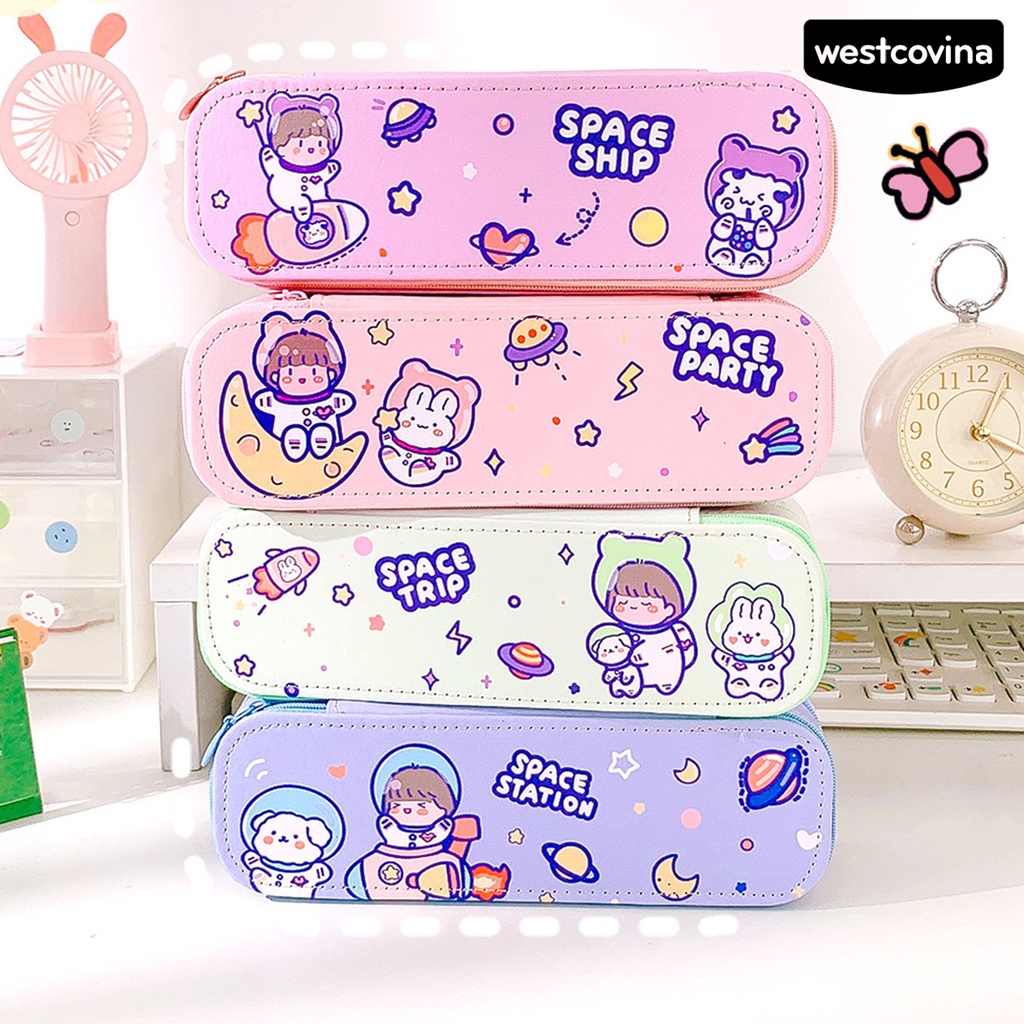 [Hot]✍Túi Đựng Bút Hai Lớp Bằng Da Giả Có Khóa Kéo Kích Thước Lớn