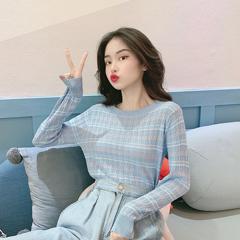 Áo Sweater kẻ sọc dáng ôm ngắn phong cách thời trang hàn quốc 2020