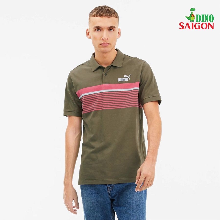 Áo thun polo nam Puma Essentials+ Striped màu Olive Hàng chính hiệu