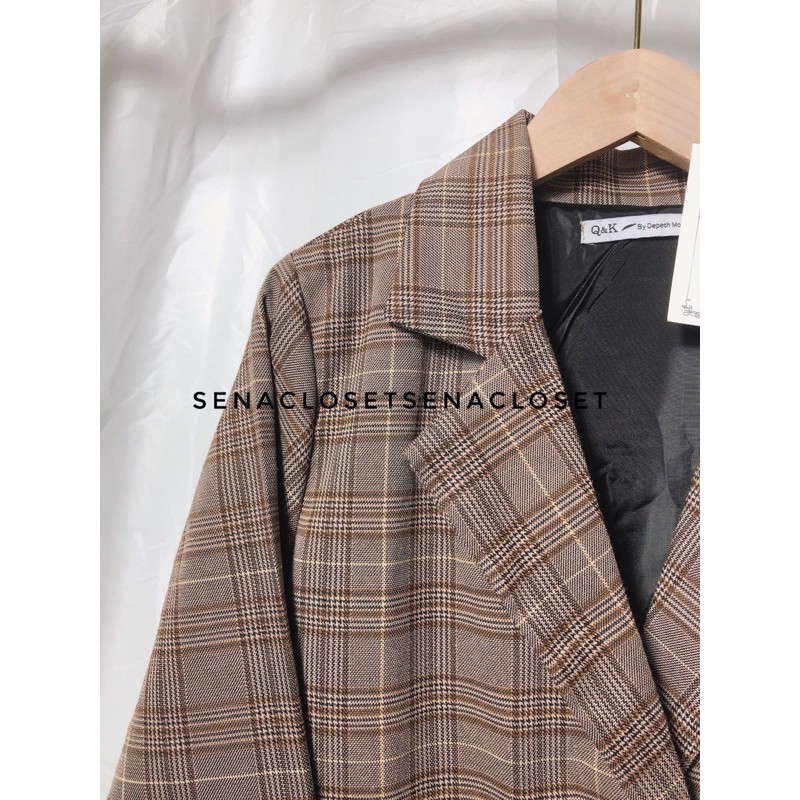 ÁO BLAZER 2 LƠP KẺ NÂU QC STYLE ULZZANG HQ ( Ảnh thật / Video) | BigBuy360 - bigbuy360.vn