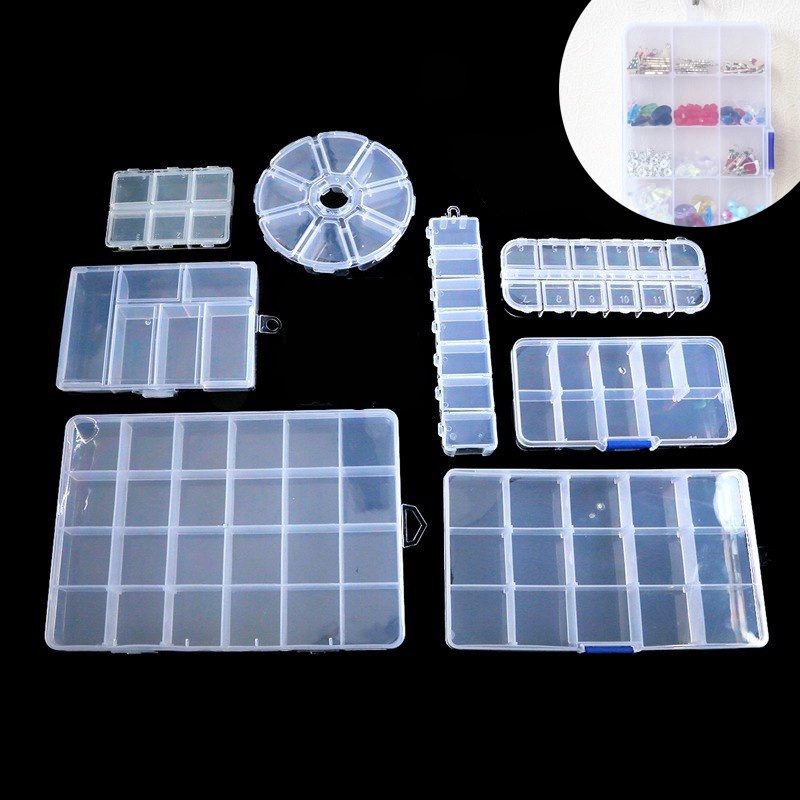 Hộp đựng phụ kiện trang sức DIY handmade nhiều ngăn bằng nhựa trong suốt tiện lợi