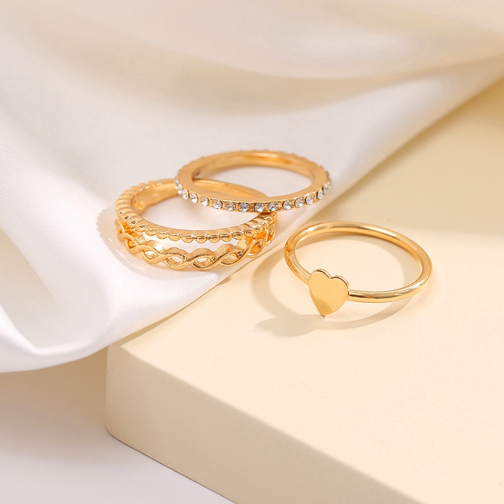 Set 3 Nhẫn Mạ Vàng Mặt Trái Tim Đính Đá Pha Lê