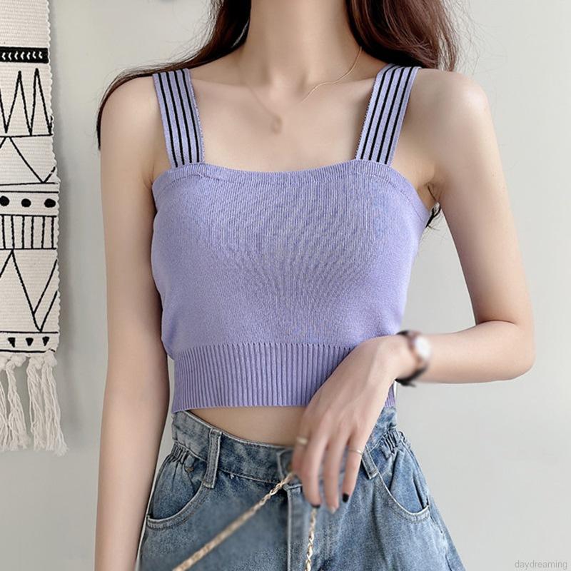 Áo hai dây dệt kim màu trơn thời trang xinh xắn cho nữ