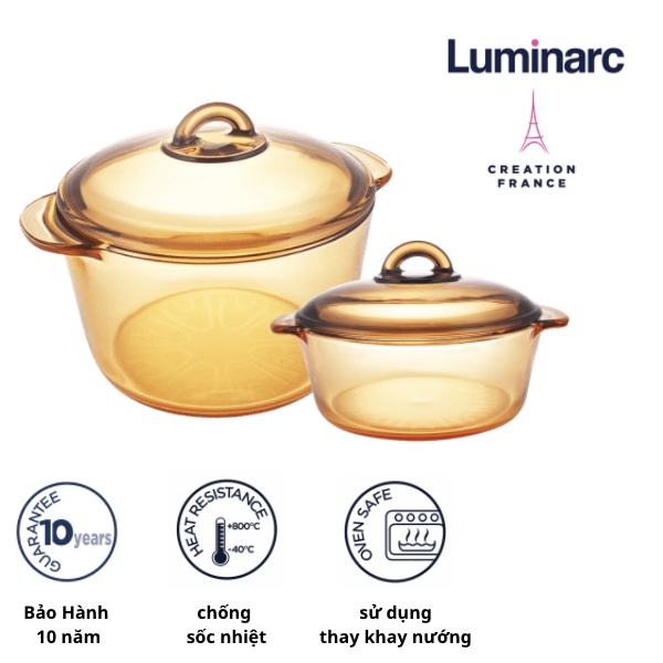 Bộ 2 nồi thủy tinh Luminarc Amberline Granite 1Lít/ 3 Lít (Bảo hành 10 năm)