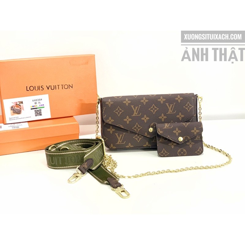 -túi xách- Bộ Đôi Túi đeo vai nữ dây pha màu họa tiết lv fullbox - Chuẩn Đẹp