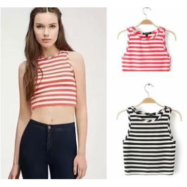 Áo croptop ba lỗ kẻ ngang (màu ngẫu nhiên)