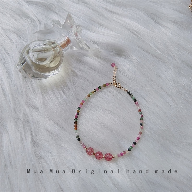 [Hàng Mới Về] Vòng Tay Đính Hạt Pha Lê Dâu Tây Màu Kẹo Ngọt Ngào Đáng Yêu Dành Cho Nữ