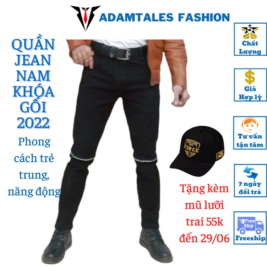 Quần Jean nam skinny rách gối có khóa màu đen ATF-001 vải co giãn bó gấu phù hợp với các bạn trẻ học sinh