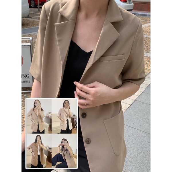 Áo blazer nữ 1 lớp dáng dài tay ngắn 4 khuy dọc hàng thiết kế Huien Design thời trang công sở trẻ trung, màu sắc