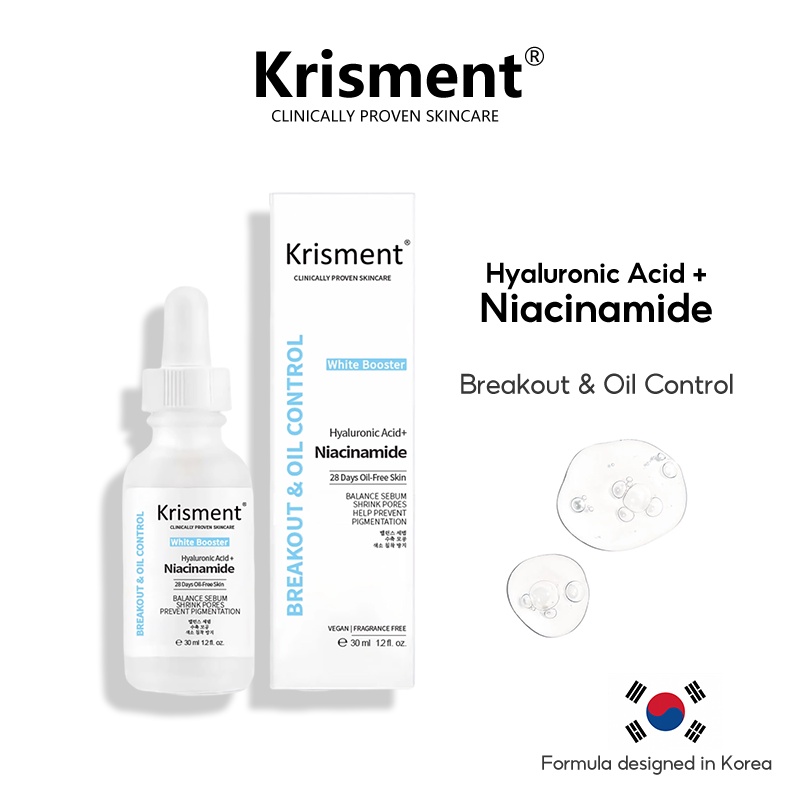 Bộ serum Krisment chứa acid hyaluronic + niacinamide + acid azelaic giảm mụn trứng cá và sẹo mụn làm sáng da 30ml