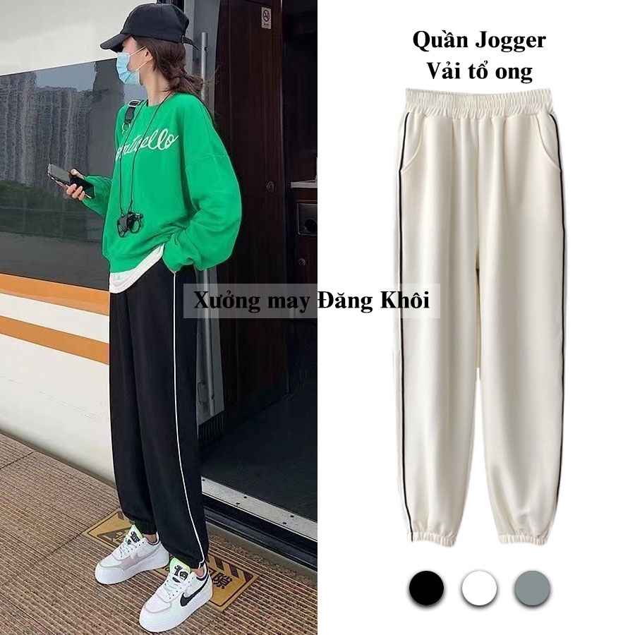 Quần Thể Thao Nữ Jogger 1 Sọc Bo Gấu Cạp Chun Màu Đen/Trắng/Ghi J912