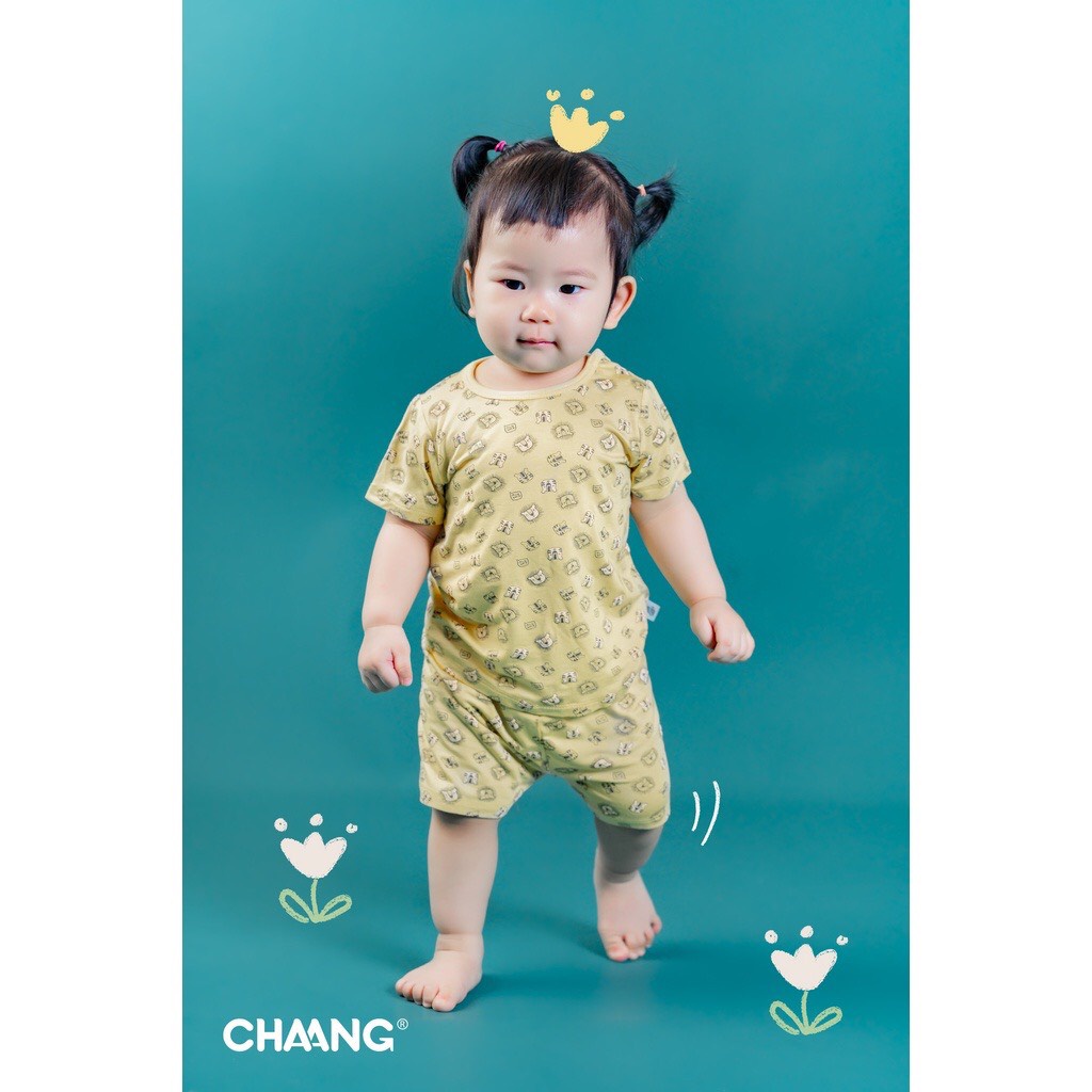 Chaang bộ cộc tay cúc vai cho bé trai, bé gái chất cotton dành cho bé từ 3 tháng đến 5 tuổi AW2023D1