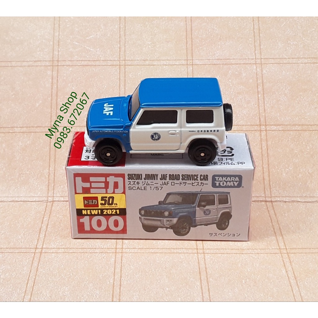 Đồ chơi mô hình tĩnh xe Tomica, Suzuki Jimny JAF Road Service Car, chính hãng, sealed full box, tặng hộp PVC