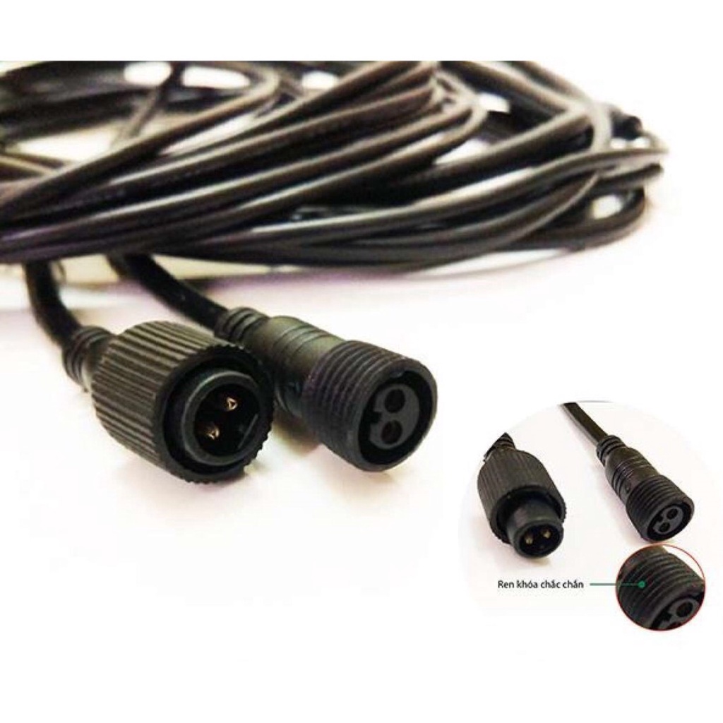 Dây nối dài 5M cho đèn Năng Lượng Mặt Trời - Dây to loại tốt - Loại cắm 2 lỗ - Ren gài khóa chắc chắn - Kín nước