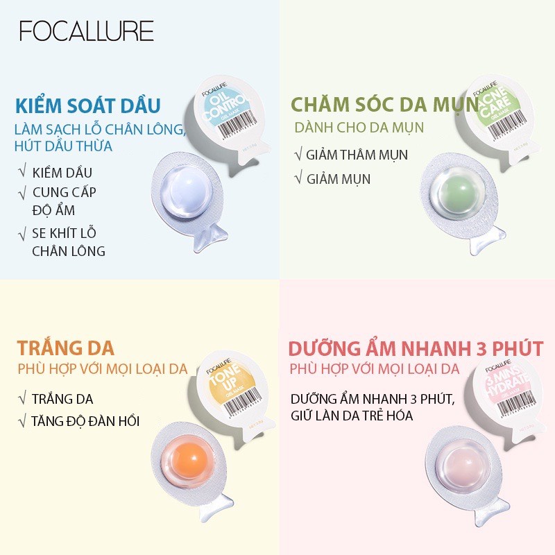 MẶT NẠ FOCALLURE HỖ TRỢ GIẢM MỤN, DƯỠNG ẨM, KIỂM SOÁT DẦU NHỜN, DƯỠNG DA TRẮNG HỒNG