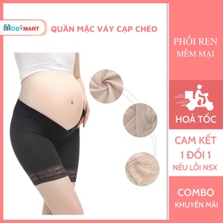 Quần mặc váy bầu - quần lót váy bầu mùa hè cạp chéo có phối ren mềm mịn - MobyMart