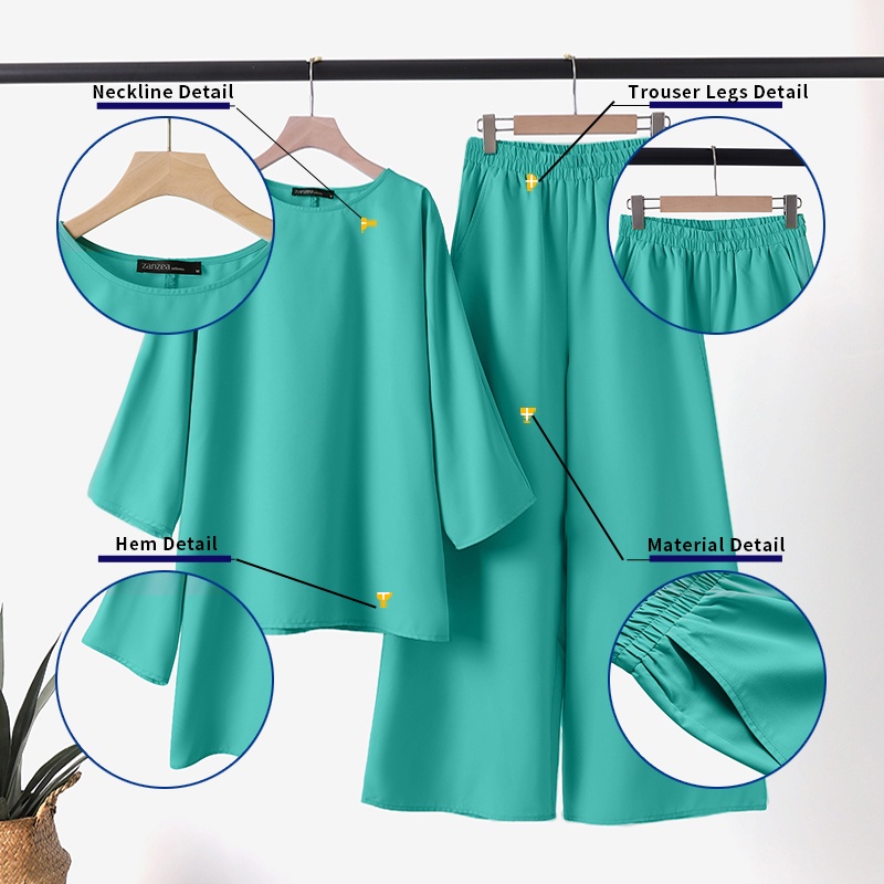 Set đồ ZANZEA gồm áo cổ tròn dài tay và quần dài lưng thun ống rộng thời trang cho nữ