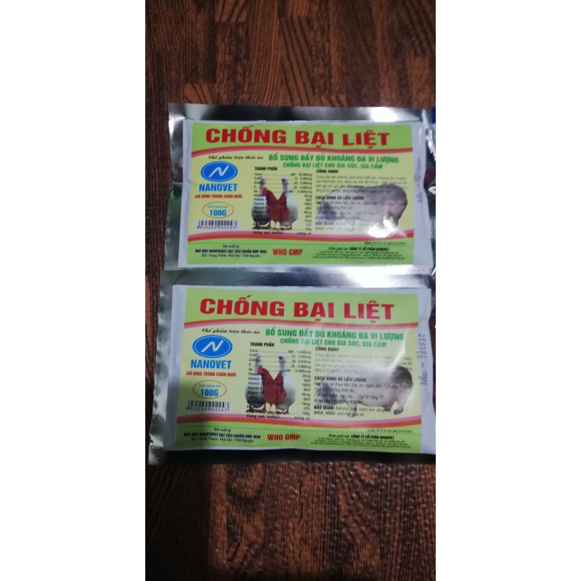 1 gói 100g CHỐNG BẠI LIỆT BỔ SUNG ĐẦY ĐỦ KHOÁNG ĐA VI LƯỢNG CHỐNG BẠI LIỆT CHO GIA SÚC, GIA CẦM, GÀ ĐÁ, CHIM