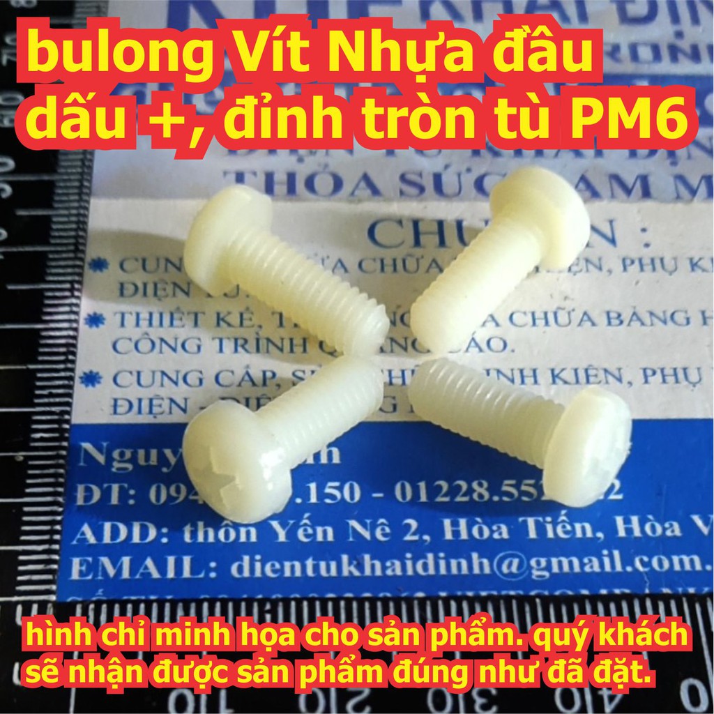 bulong bu lông Vít Nhựa đầu dấu +, đỉnh tròn tù PM6 M6 dài 10mm ~ 40mm kde7722