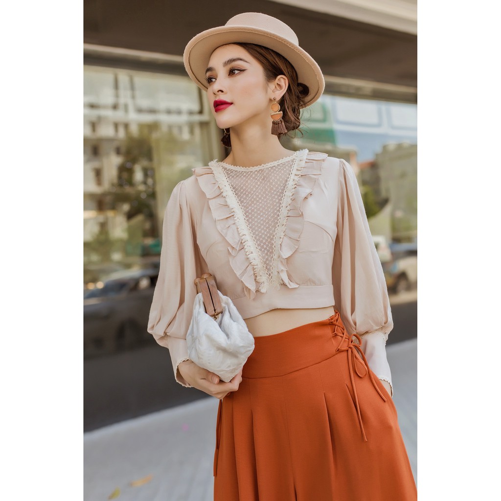SÒ VINTAGE - FRILL Quần ống rộng đan dây cạp eo có khóa kéo | BigBuy360 - bigbuy360.vn