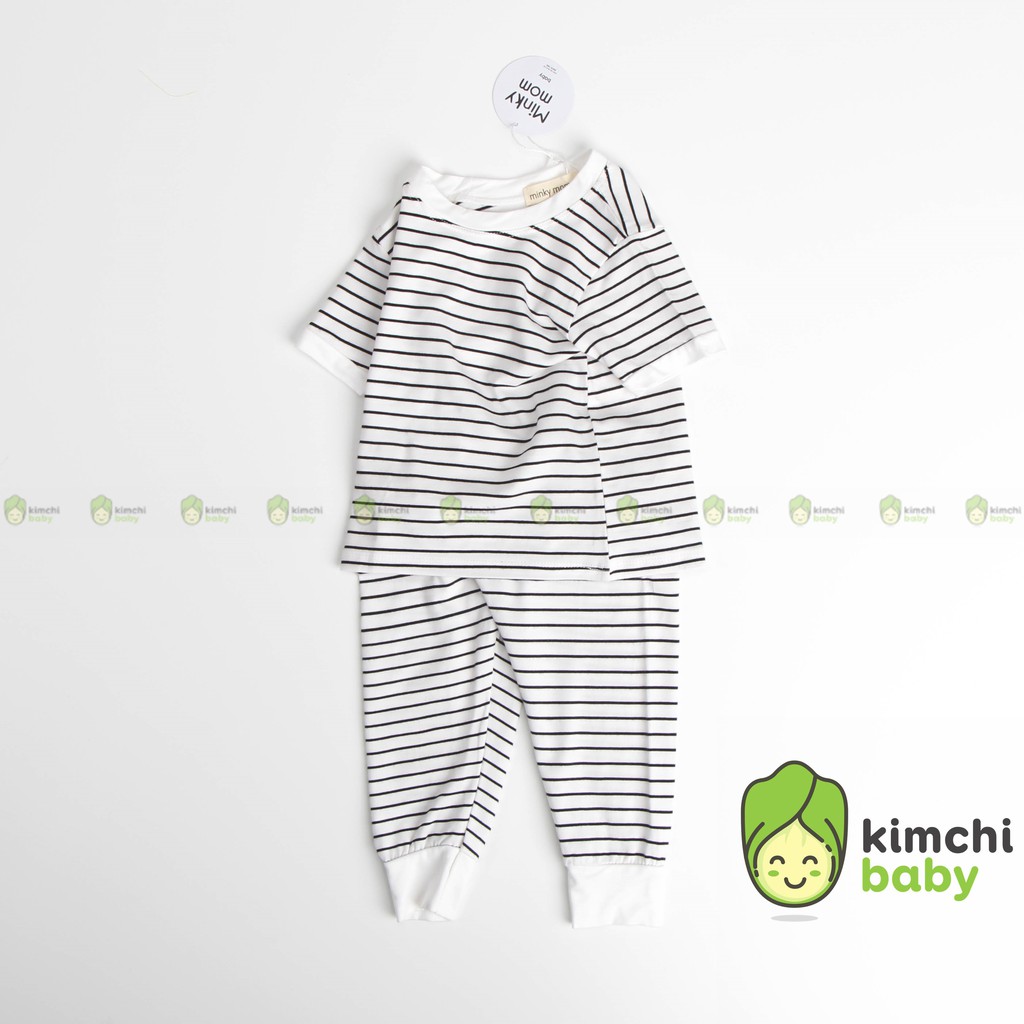 Đồ Bộ Bé Trai, Bé Gái Minky Mom Vải Thun Lạnh Hoạ Tiết Kẻ Ngang, Bộ Dài Tay Cho Bé Mặc Nhà MKMTD2107