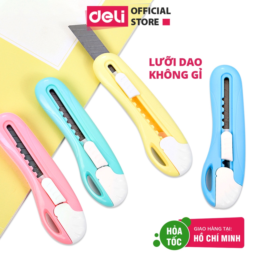 Dao rọc giấy mini 55mm Deli - bỏ túi - 4 màu - Xanh lá/ xanh dương/ hồng/ vàng - 2024