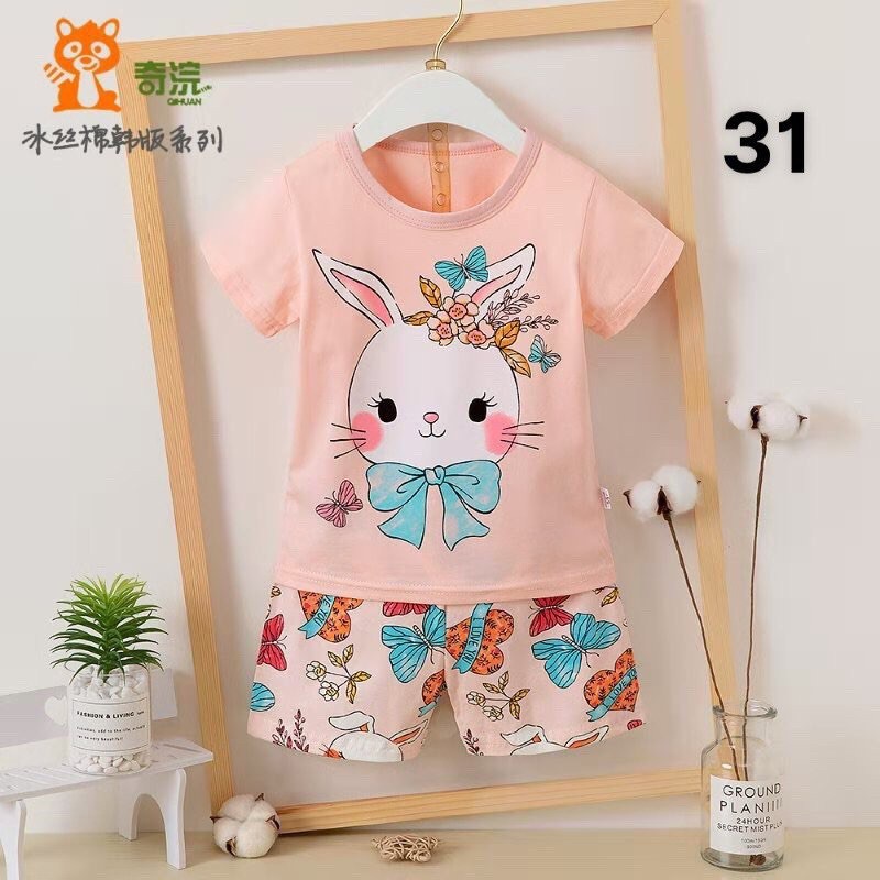 bộ cotton cộc tay bé gái