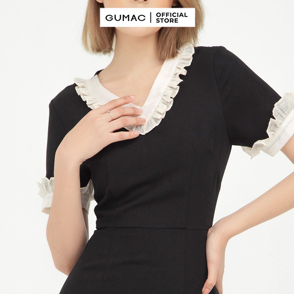 [Mã MABR07062 giảm 8% tối đa 50K đơn từ 249K] Đầm ôm nữ cổ V phối GUMAC quyến rũ màu đen DB5128 | BigBuy360 - bigbuy360.vn