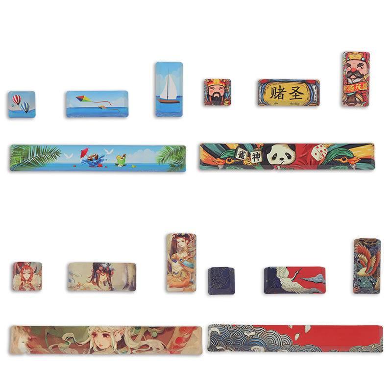 4 Keyboard Keys PBT Cartoon Animation Two-dimensional Cherry Profile Original High Keycap Five-sided Sublimation Adaptation Mechanical Keyboard Keycaps ESC Spacebar Enter and Sub Keyboard Enter Keys