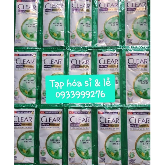 6 dây dầu gội Clear Sạch gàu Mát lạnh bạc hà gói 6g (dây 10 gói)