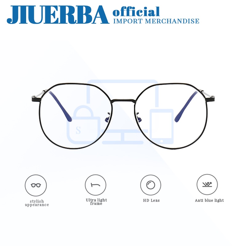 JIUERBA Mắt Kính Chống Bức Xạ Ánh Sáng Xanh Bằng Kim Loại Thời Trang Unisex Phong Cách Retro
