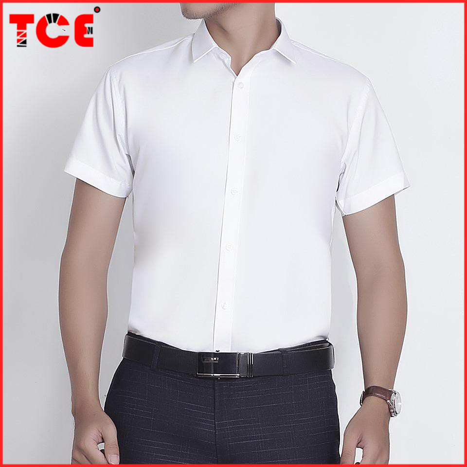 Áo sơ mi nam tay ngắn TCE dáng trơn vải cotton nhẹ mát
