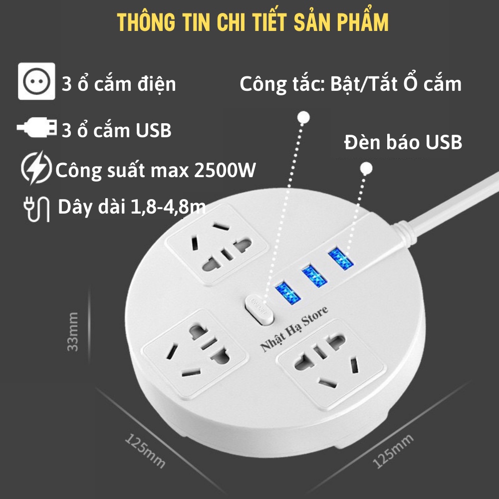 Ổ Cắm Điện Đa Năng, Ổ Cắm USB Hình Tròn Sáng Tạo Đơn Giản An Toàn Chống Giật ATILA SHOP