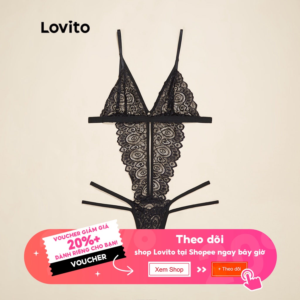 Đồ lót Lovito vải ren xuyên thấu dây chéo Teddy sexy L17X476 (Màu trắng/Màu đen) | BigBuy360 - bigbuy360.vn
