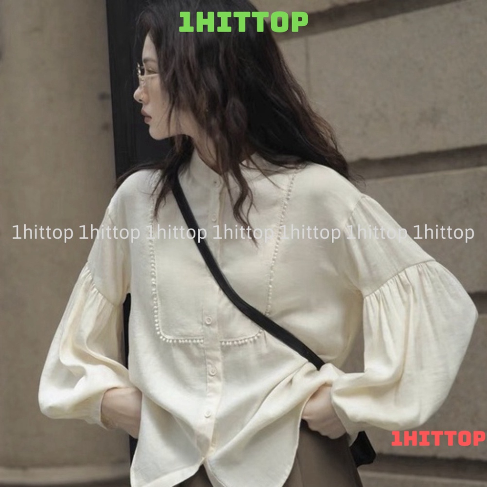 Áo Babydoll Cổ Tàu Ba Cúc Ngực Viền Bèo Chữ U Cộc Tay Cực Xinh Freesize&lt;53Kg - A.185 freeship 50k bao đổi trả    bb