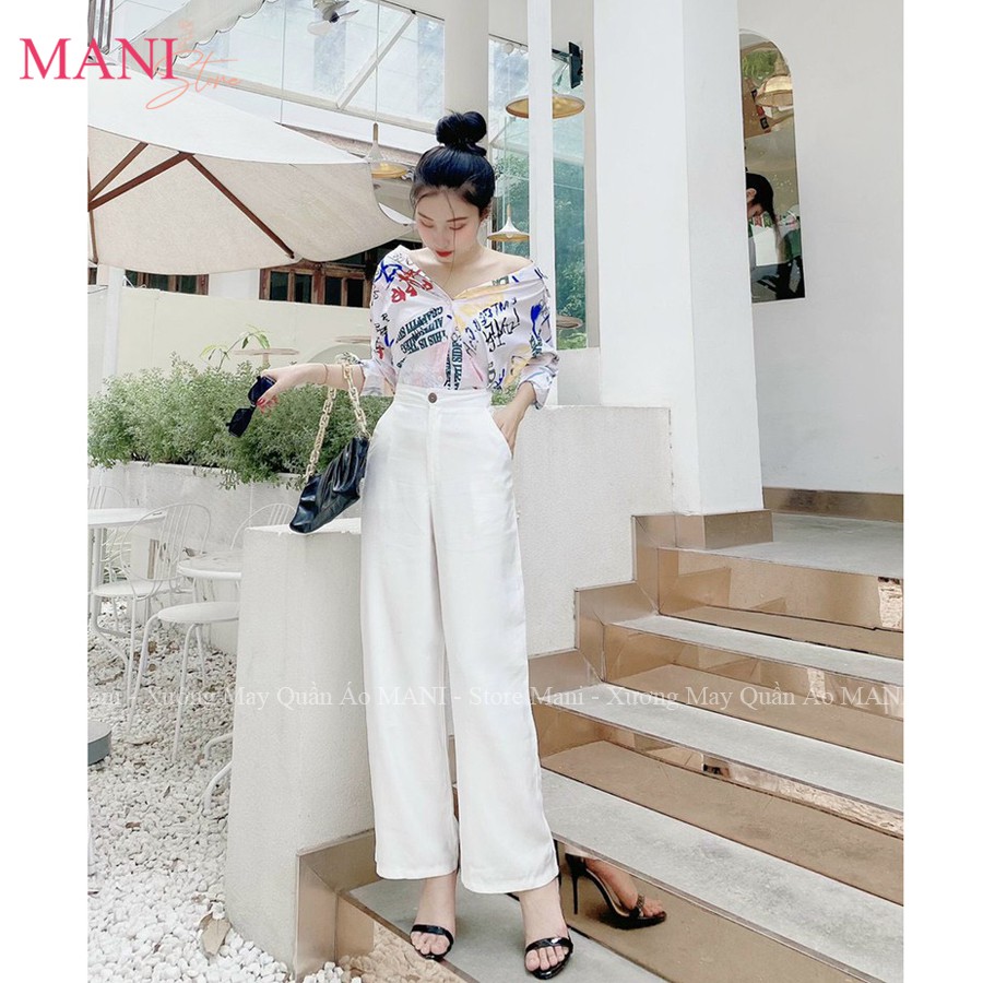Quần đũi ống rộng nữ dài cạp cao lưng chun khoá thật màu đen trắng phong cách ulzzang Hàn Quốc form đứng cực đẹp