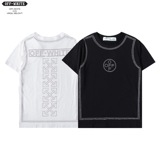 Áo Thun Off-White Tay Ngắn Chất Liệu Cotton Đính Đá Thời Trang Cho Nam Nữ