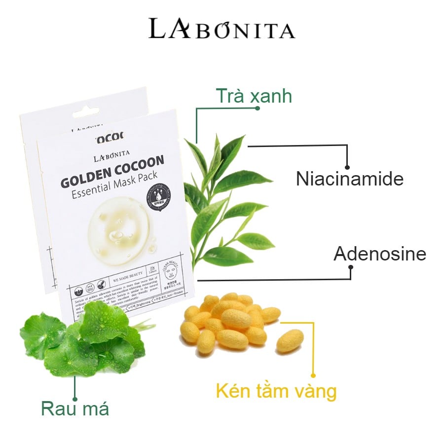 Mặt nạ dưỡng ẩm, trắng da, cải thiện nếp nhăn - LA BONITA Golden Cocoon Essential Mask Pack 20g