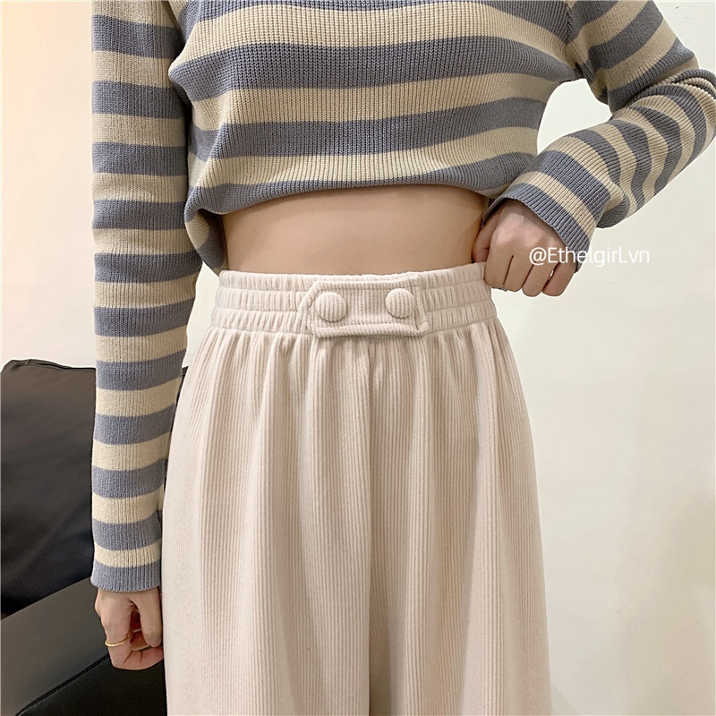 Quần dài màu trơn lưng cao thời trang Hàn Quốc dành cho phái nữ