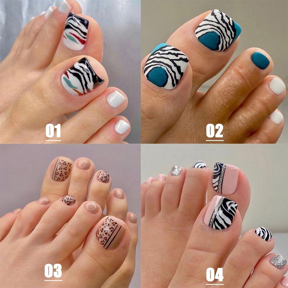 Hộp 24 Móng Chân Giả Đầu Vuông Che Phủ Toàn Diện Tháo Rời Được