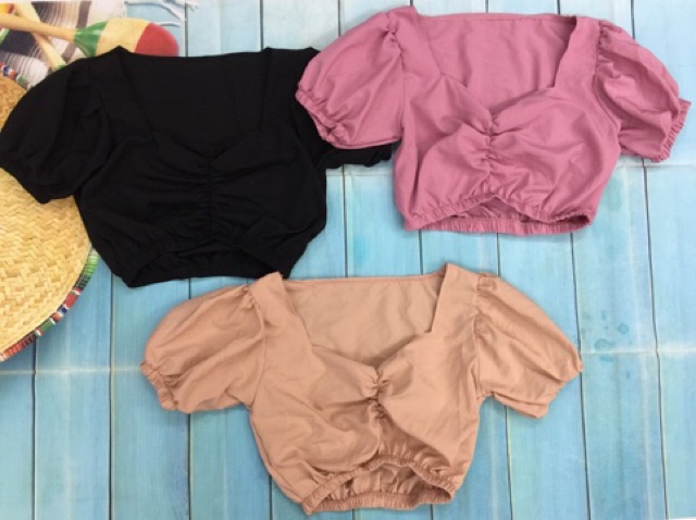 Áo croptop bo eo có chun nhún ở ngực, chất voan đẹp | BigBuy360 - bigbuy360.vn
