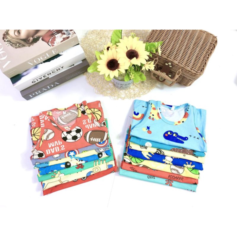 Combo 10 Bộ ba lỗ bé trai bé gái 100% COTTON bộ hình 4 chiều xuất dư bao đẹp cho bé từ 5 đến 18kg