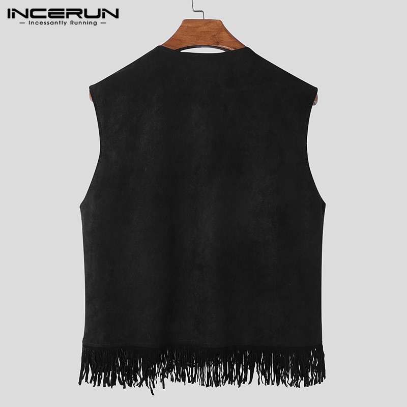 INCERUN Áo Khoác Tua Rua Không Tay Cài Nút Thời Trang Mùa Hè Cho Nam