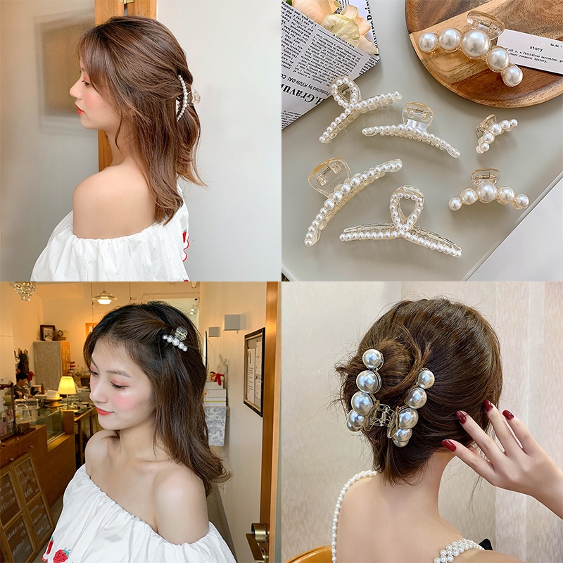 Kẹp Tóc Càng Cua Đính Ngọc Trai Cỡ Lớn Phong Cách Vintage Thanh Lịch Thời Trang Cho Nữ