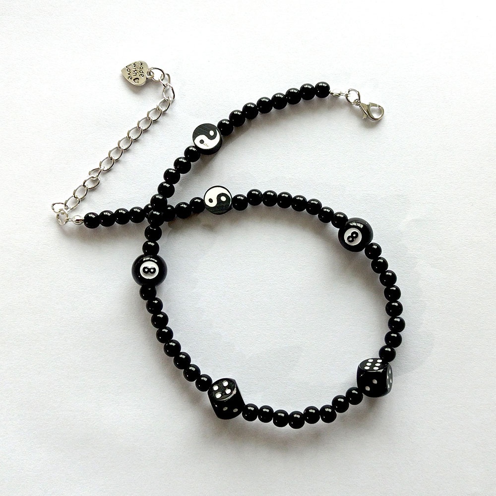 Dây chuyền vòng cổ dạng hạt bi đen phong cách trendy 2022 mama king