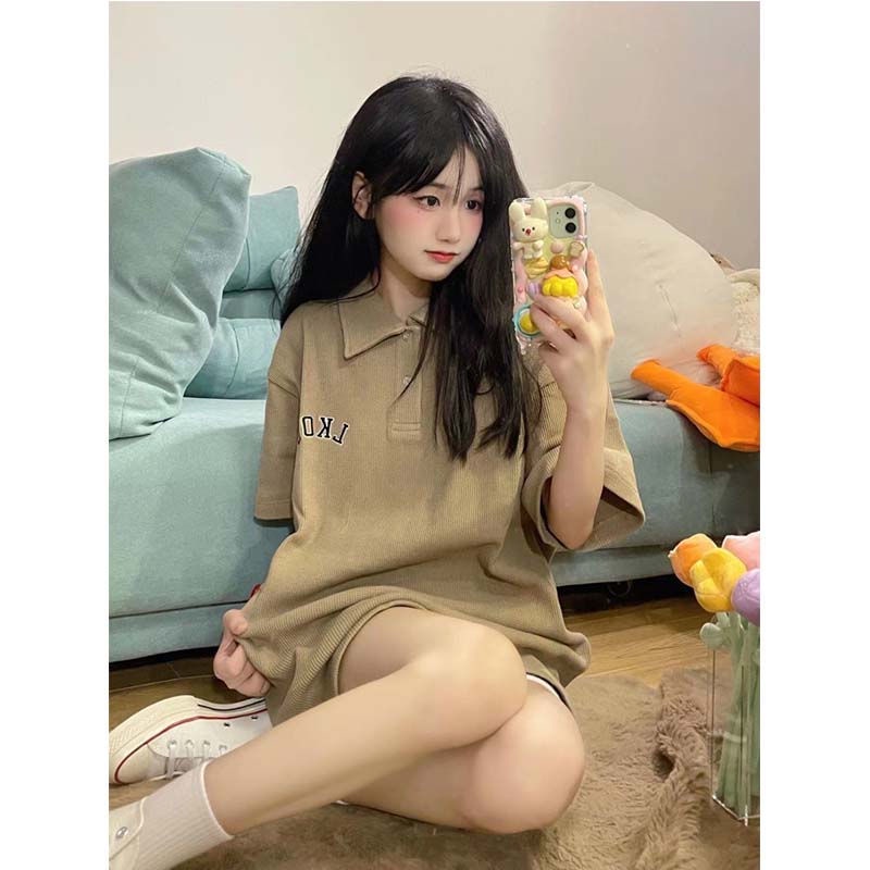 Áo polo Tay Ngắn Dáng Rộng Phong Cách Harajuku Thời Trang Mùa Hè Cho Nữ