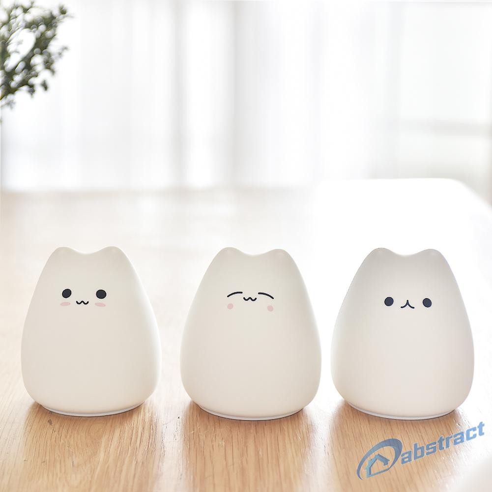 Đèn Ngủ Led Thay Đổi 7 Màu Hình Mèo Dễ Thương Bằng Silicon