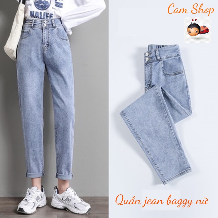 Quần bò baggy nữ quần jeans nữ cạp cao lưng chun quần nữ đẹp chín tấc  Cam Shop C06