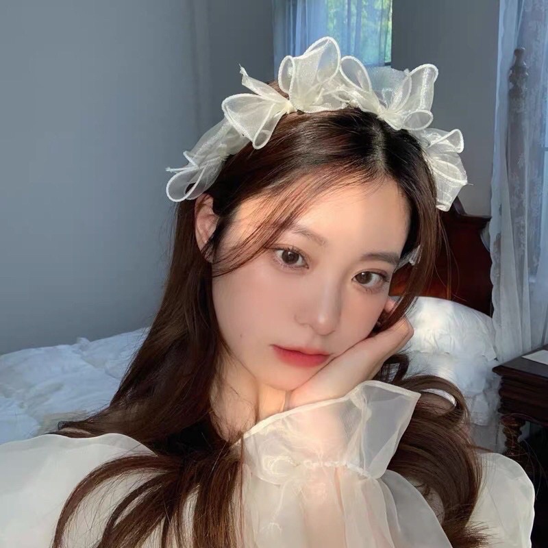 Cài tóc công chúa voan trắng cho nữ